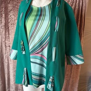 Funky Vintage Anthony Richards Teal and Multicolor Two Piece Top and Jacket Set